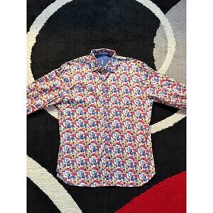 Luchiano Visconti Black Men's Size M Multicolor Abstract Long Sleeve Button Up